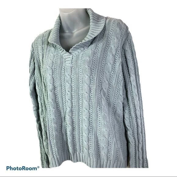 Charter Club sea foam green cable knit sweater 1980s 80s style medium - Picture 5 of 12